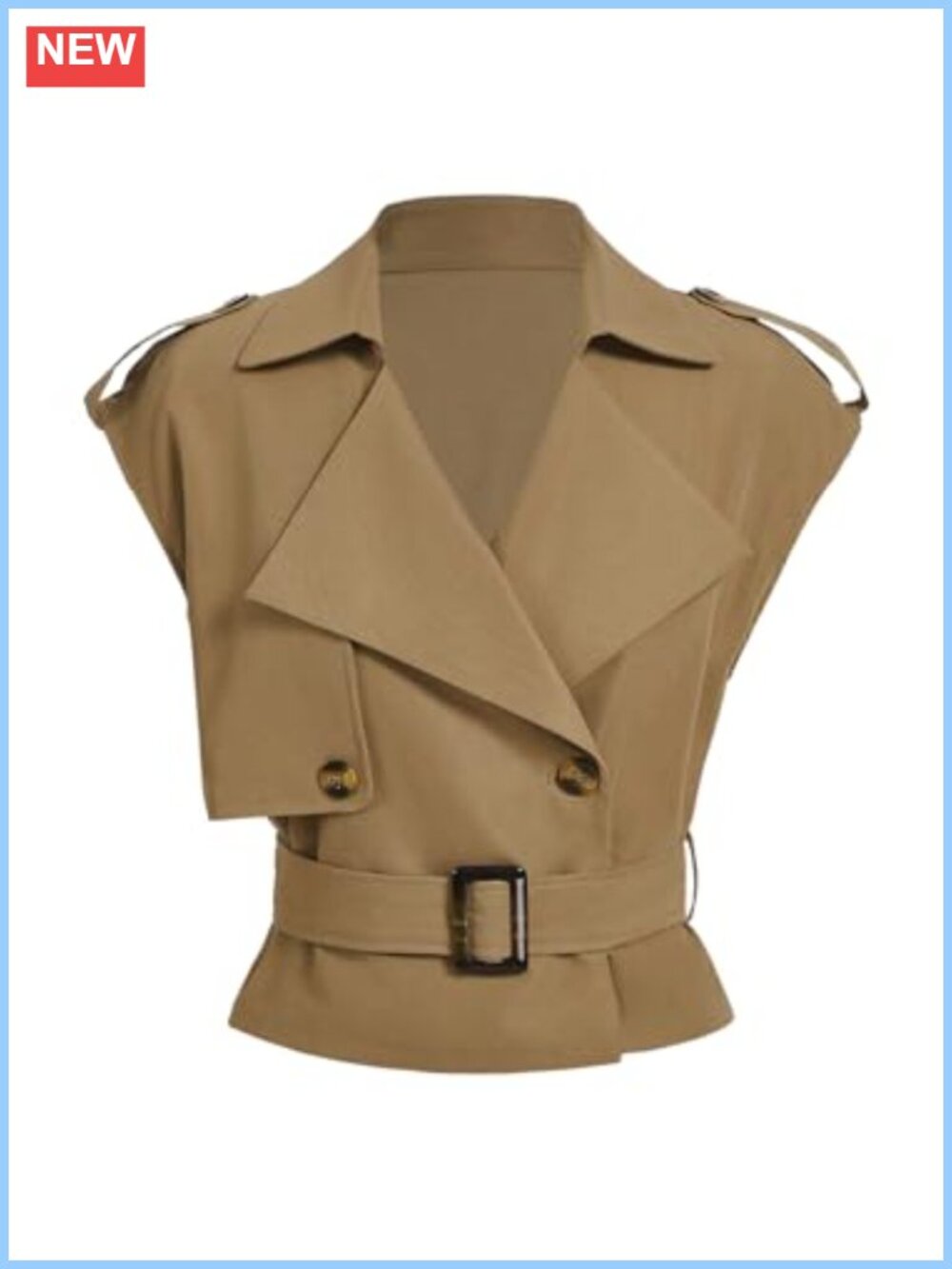 Women's Cropped Trench Coat Sleeveless Belted Polyester Jacket Work Casual